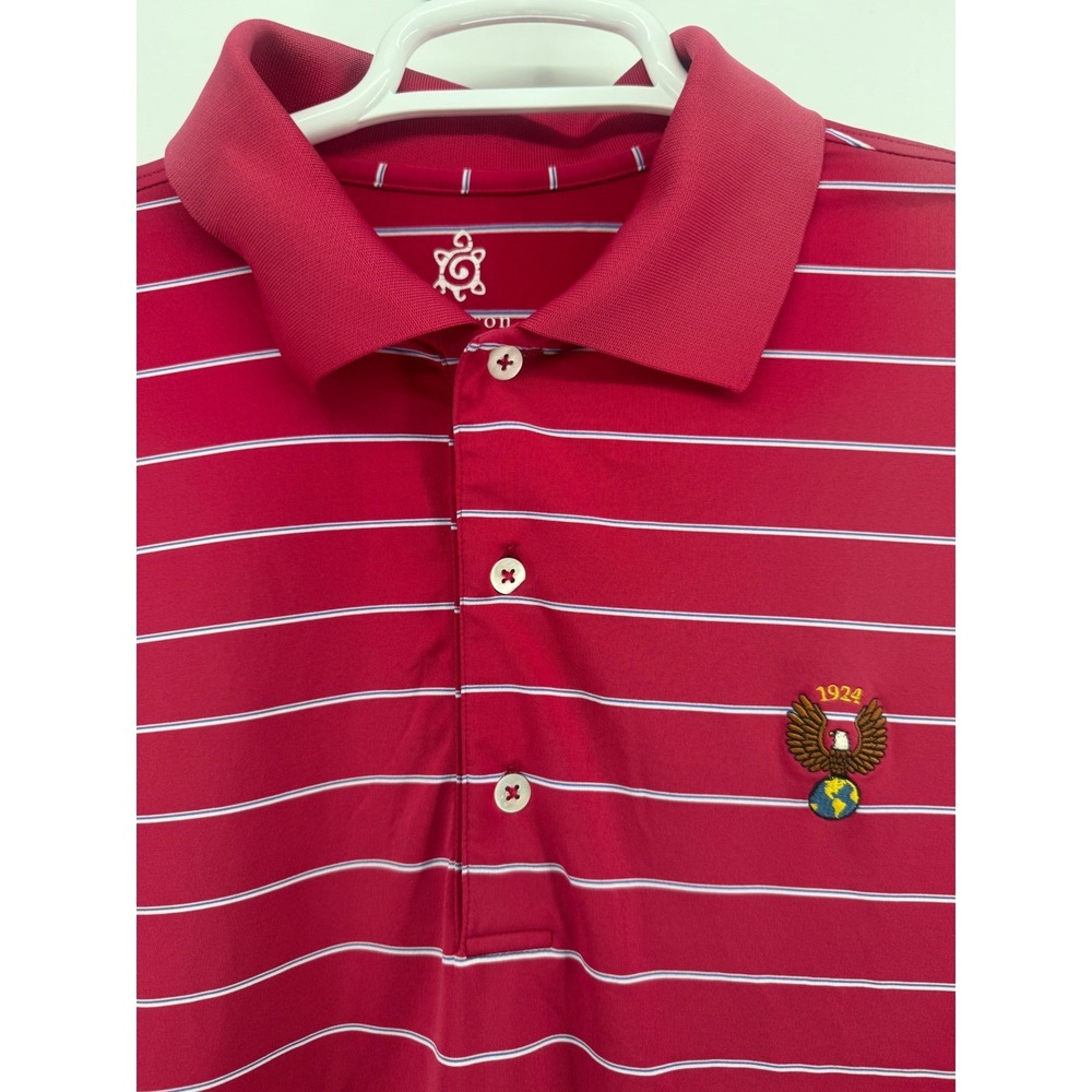 Turtleson Mens Red White Stripe Polo Shirt Army Navy Country Club Performance L